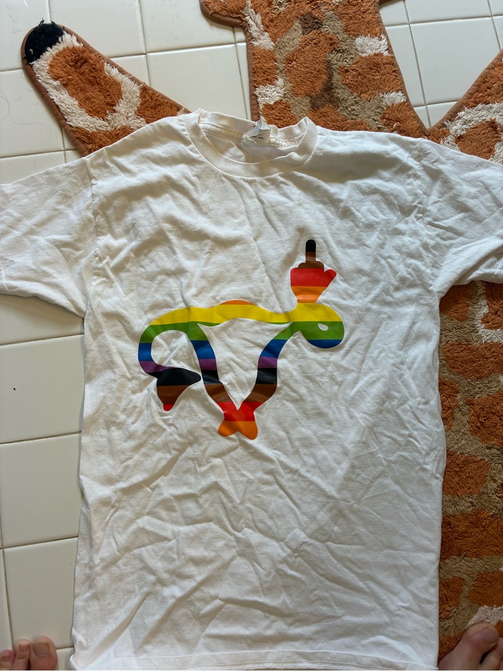Women’s Pride Uterus White T-Shirt with Rainbow Stripe Graphic